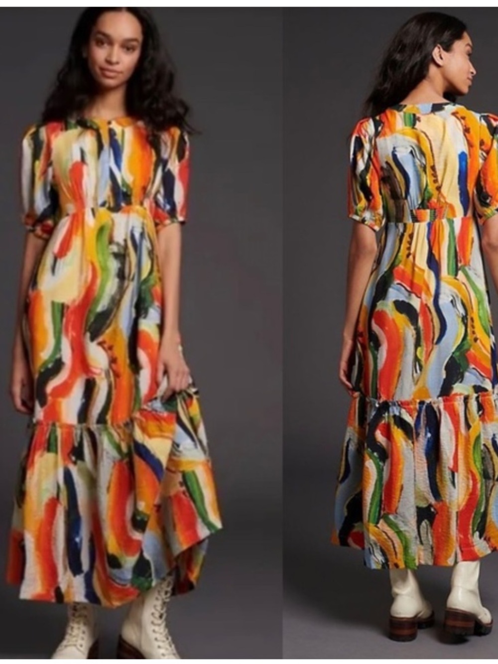 Anthropologie Maeve Suzannah Watercolor Colorful Printed Maxi Dress Size L